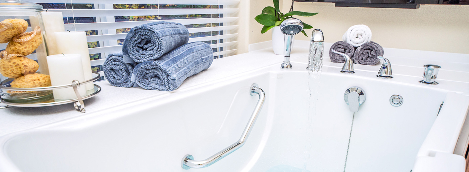 The image displays two photographs side by side  on the left, a neatly arranged bathroom with towels, toiletries, and a sink  on the right, a similar setting but with an unmade bed in the background, suggesting a transition from a bedroom to a bathroom.