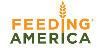 The image features a logo with the text  FEEDING AMERICA  prominently displayed above a stylized wheat sheaf, set against a plain background.
