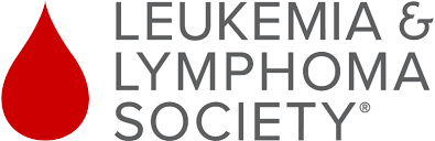 The image displays a logo with text and graphic elements, featuring the words  Leukemia   Lymphoma Society  alongside a red blood cell symbol.