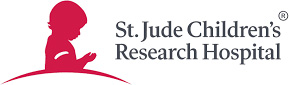 The image displays a logo with text, featuring a stylized silhouette of a child s profile against a red background, above which there is additional text that reads  ST JUDE CHILDREN S RESEARCH HOSPITAL  and below which the same text appears again.