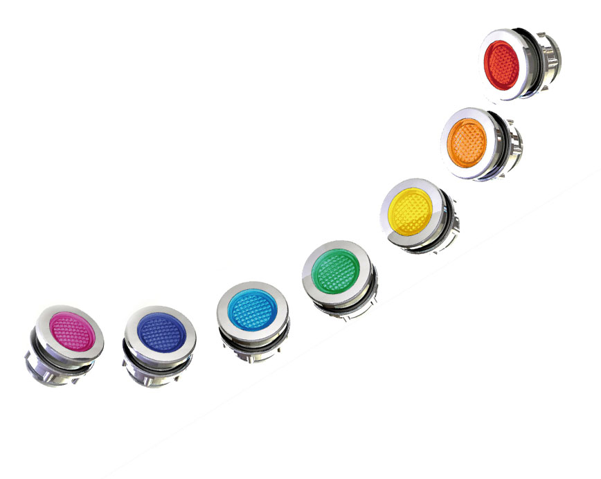 The image shows a row of six colorful LED lights with a gradient from dark to light shades of red, orange, yellow, green, blue, and purple.